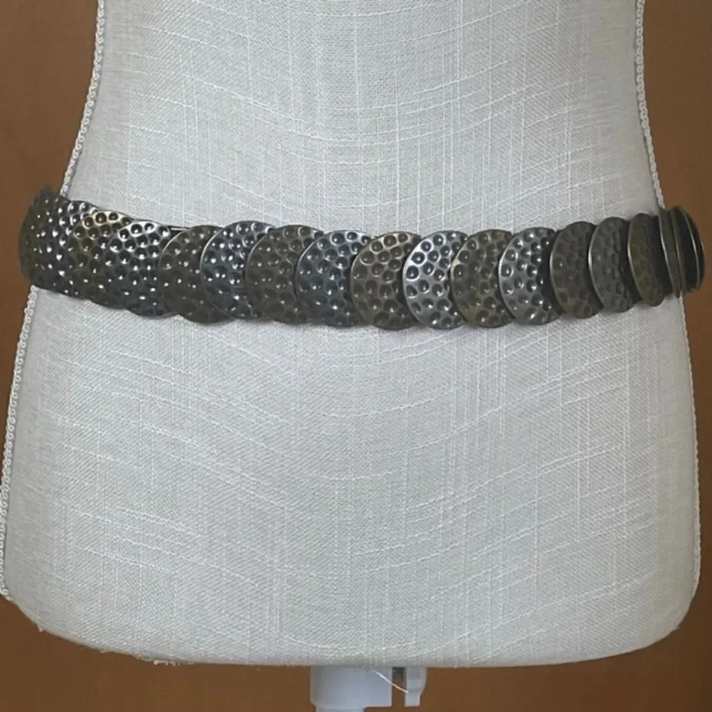 Antique Bronze & Silver Medallion Metal Belt, Size Large - NWT